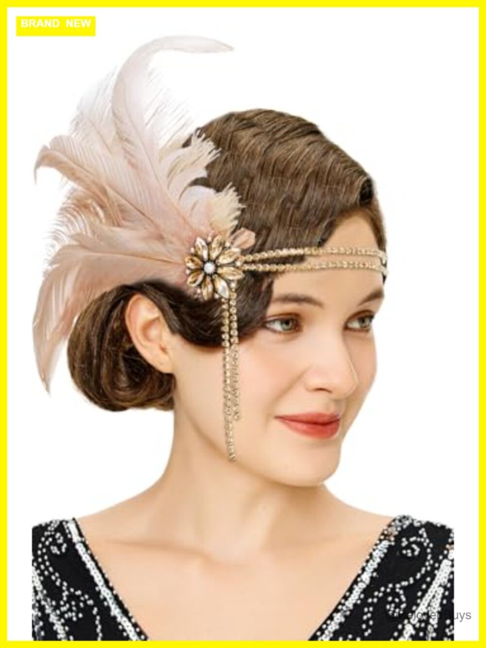 Rhinestone Pearl Feather Headband 1920s Gatsby Flapper Headpiece